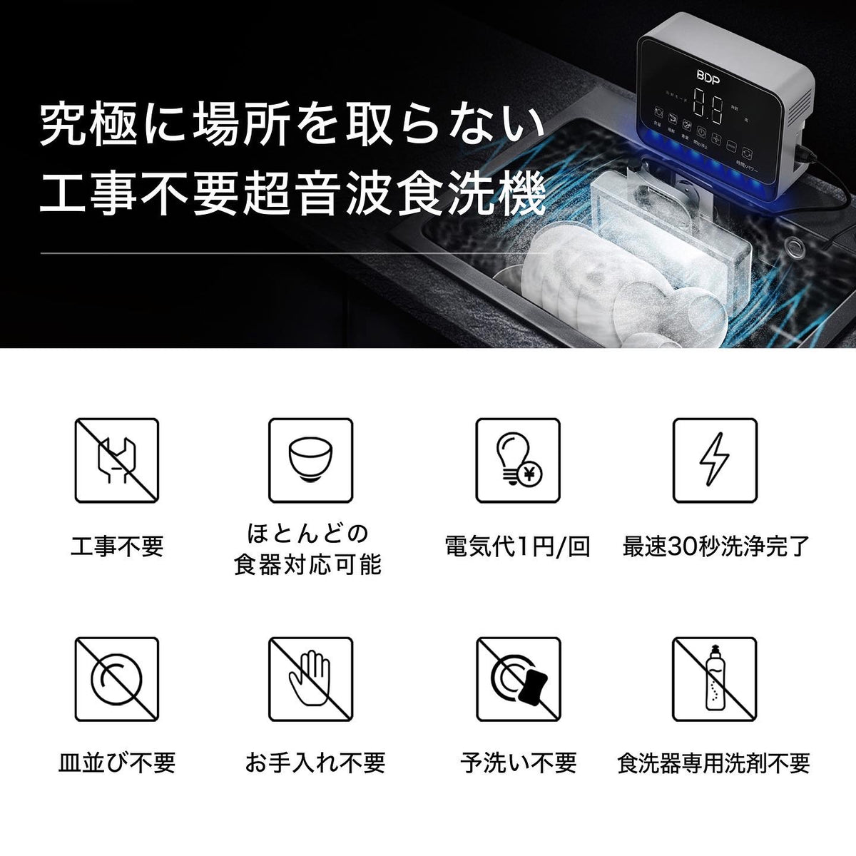 【 9大特典付き】工事不要・究極に場所取らない携帯可能超音波食洗機|THE WASHER PRO